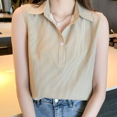 Paperments 女款辦公室條紋三釦無袖襯衫 04546
