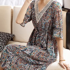 아뗄릭 코모그린 유러피안 비비드 패턴 미디 원피스 02022 빅사이즈 포함