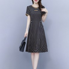 ATTERLIC Briny 圓點棕色蝴蝶結荷葉邊腰部重點中長版洋裝 02077 含大尺碼, 黑色