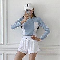 Lindashop 女款 Dadia 撞色長袖防磨衣褲組 cpbw85k33, 天藍色