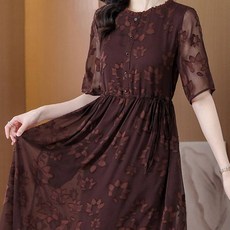 ATTERLIC Briki 碎花亮點透膚排釦洋裝 02125 含大尺碼, 咖啡