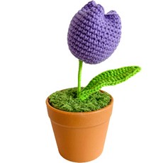 조화 엠제이 선물용 인테리어 뜨개질 꽃화분, 튤립 + 퍼플, 1개
