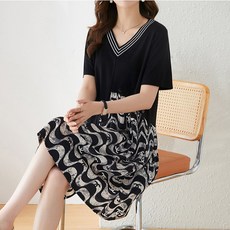 아뗄릭 유니크 패턴 브이넥 여름 원피스 02176 빅사이즈 포함