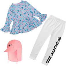 GOING KIDS 童款可愛櫻桃印花長袖泳衣+緊身長泳褲+遮陽帽組