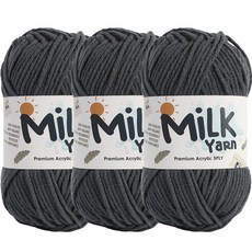 니뜨 밀크얀실 뜨개실 50g x 3p + 코튼라벨 세트, 1세트, 59차콜