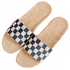 THE ZAKKA 亞麻格紋室內拖鞋, 海軍藍, 1組