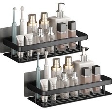 Market Plan 蜘蛛多用途免鑽孔黏貼置物架, 2個, 黑色