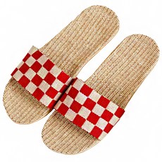 THE ZAKKA 亞麻格紋室內拖鞋, 紅色, 1組