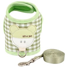 랜보어 강아지 나이스데이 체크 하네스 + 리드줄 세트 S, 그린, 1개