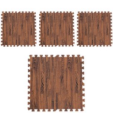 soonZAM 仿木紋巧拼地墊 4入組, 棕色