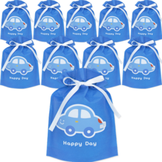 Donna&deco 幸福日 禮物包裝 不織布束口袋 1號 002 happy day 汽車 18 x 22 cm, 10個, 藍色
