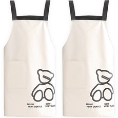 DADA 帆布美術廚房專業用防水防油小熊圍裙 2件組, 白色