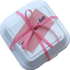 TINA PICNIC 野餐便當 白色紙漿盒 + 貼紙 2入 + 緞帶組合 橘色, 10套