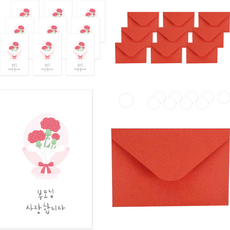 Donna&deco 家庭月明信片 030 康乃馨花束 父母 10入 + 信封 10入 + 貼紙 10入, 1套, 混合色