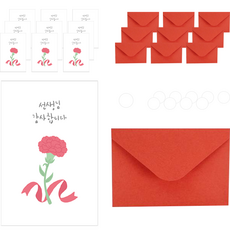 Donna&deco 家庭月明信片 031 康乃馨緞帶 老師 10p + 信封 10p + 貼紙 10p, 1套, 混合色