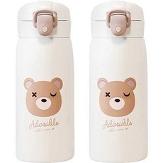 PUKO Cuma小熊大頭印花彈蓋型保溫杯 350ml 2入組, 混色