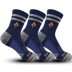 mont-bell 男款全足壓力條紋氣墊中筒登山襪, 海軍藍, 3雙