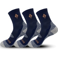 mont-bell 男款登山線條氣墊中筒登山襪 MB-S06, 3雙, 海軍藍