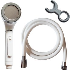 DOOJIN 增壓手持式蓮蓬頭+韓國製造防纏繞沐浴軟管 1.5m+板手組, 1組, 白色