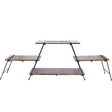 Supsokae 感性露營多功能層架 木質掛架 廚具架 + 側翼 + 收納袋套組, 棕色 + 黑色, 4層