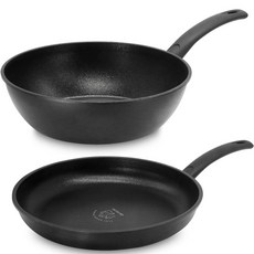 QUEEN SENSE Easy鍋具2件組, 黑色, 平底鍋 30cm +炒鍋 30cm, 1組