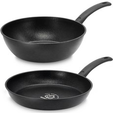 QUEEN SENSE Easy鍋具2件組, 平底鍋 28cm+炒鍋 28cm, 黑色