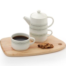 ZEN Pika 雙人茶具組, 茶壺蓋 + 壺身 430ml + 茶杯 275ml x 2p + 不鏽鋼濾茶網, 1套, 綠色