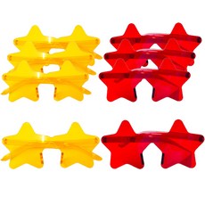 PARTYSHOW 透明星星眼鏡 紅色4入 + 黃色4入 組, 1套, 混色