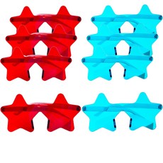 PARTYSHOW 透明星星造型眼鏡 紅色4入 + 薄荷綠4入組合, 1套, 混合色