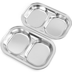 Willive 304不鏽鋼分隔2格一字型餐盤 2入, 銀色, 2個