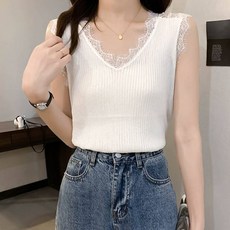 페이퍼먼츠 여성용 수술라인 백 시스루 레이스 민소매 티셔츠 04668