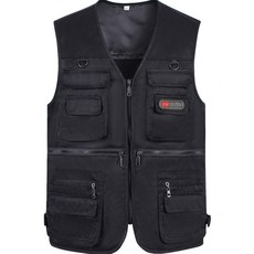 Oddypass 男款戶外多口袋野戰釣魚工作背心, 黑色