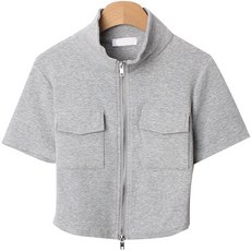 시크블랙 여성용 사일질 양 가슴 포켓 크롭 집업 반팔티 cpt12399k33