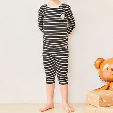 밀크마일로로 남아용 로로섬머 스트라이프 5부 실내 상의 + 하의 세트