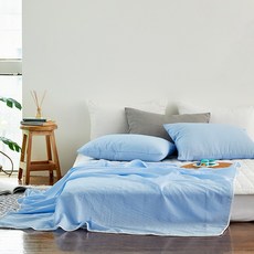 bobohome 涼感馬卡龍泡泡紗單層被, 水藍色