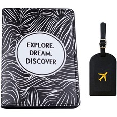 리얼피키 PU가죽 흑백 여권케이스 + 네임택 세트