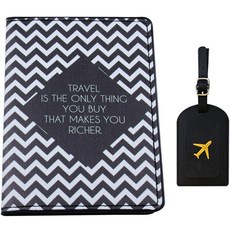 리얼피키 PU가죽 흑백 여권케이스 + 네임택 세트