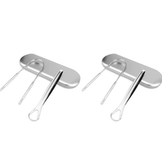 Merryguild 刮板式口腔清潔不鏽鋼刮舌器 2種 + 收納盒 2入組, 1套