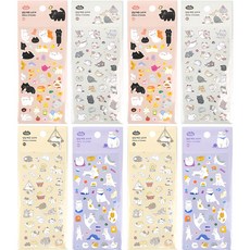 Pinkfoot Nyang Nyang裝飾貼紙4款 各2入, 1組, 灰色+黃色+粉色+紫色