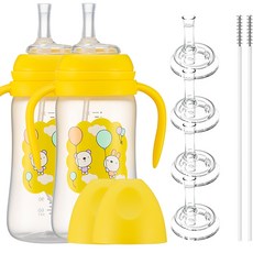 soonsooa 防倒流吸管水杯 2入+替換吸嘴 4入+吸管清潔刷 2入組, 黃色(吸管水杯), 1組