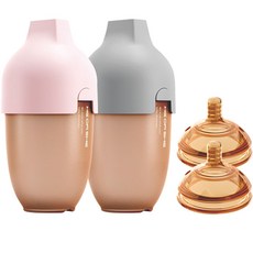 HEORSHE 100일 패키지 젖병 240ml x 2종 + X단계 젖꼭지 2p + M단계 젖꼭지 2p 세트, 핑크, 그레이(젖병), 1개