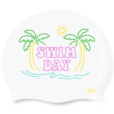 SD7 成人用矽膠泳帽 SGL-CA394, 夏日游泳日 白色, 1個