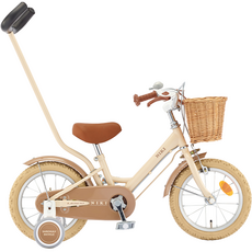 삼천리자전거 14 니키 보호자용 손잡이 어린이 보조바퀴 자전거, 베이지, 99cm, 1개