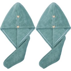 Dasadotcom 加厚乾髮帽 浴巾 毛巾 62 x 25cm, 2個, 綠色