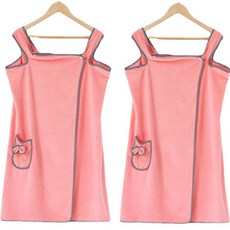 彩虹女用蝴蝶結口袋連身裙式浴巾, 2個, 粉紅色