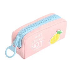 水果粉彩大拉鍊布質大容量收納包鉛筆盒, 鳳梨粉紅色, 1個