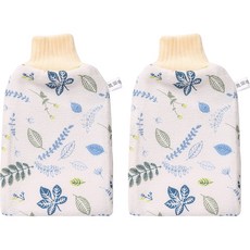 레인보우 나뭇잎 패턴 스크럽 샤워 장갑, 블루, 2개, 1개입