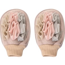 彩虹粉彩磨砂沐浴手套, 2個, 1入, 棕色