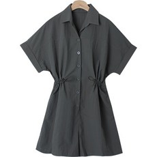 시크블랙 루넬이 허리 스트링 롤업 포켓 반팔 점프수트 cppt11965k33