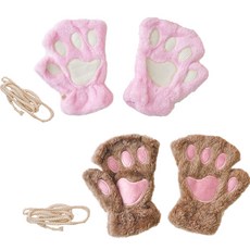 PARTYSHOW 貂絨貓咪手套 雙手 2件組, 1套, 粉紅色 + 卡其色